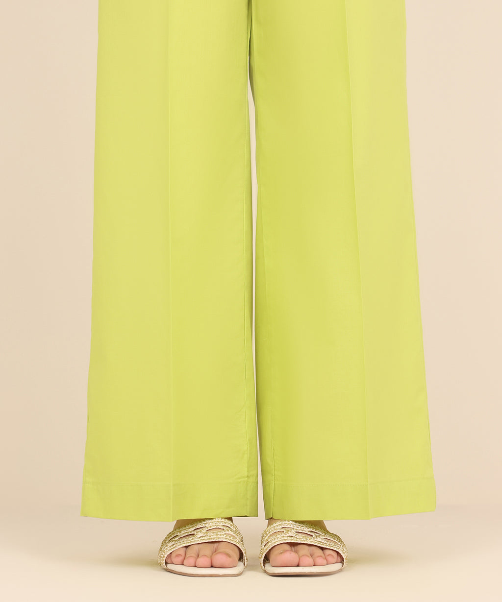 Women's RTW Cambric Green Solid Flared Pants