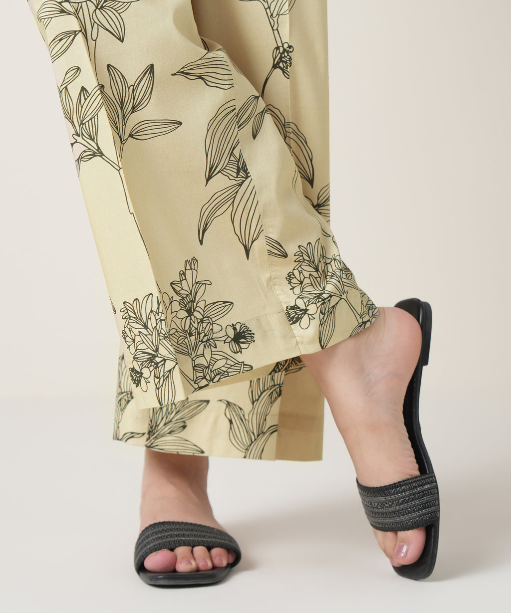 Women's RTW Viscose Lawn Beige Printed Trousers