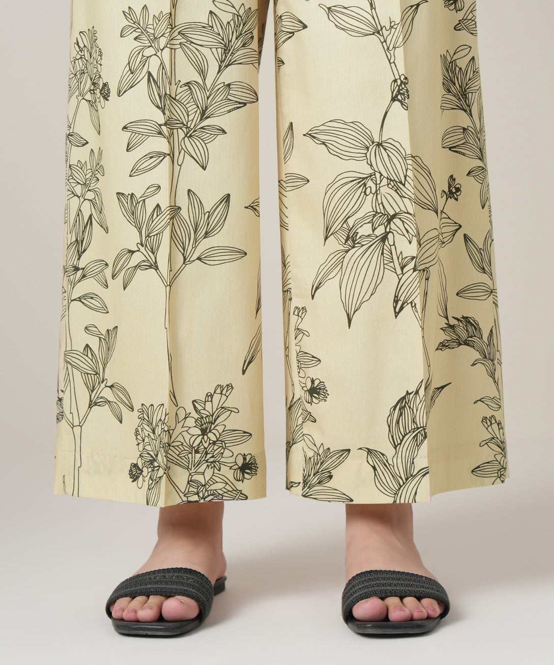 Women's RTW Viscose Lawn Beige Printed Trousers