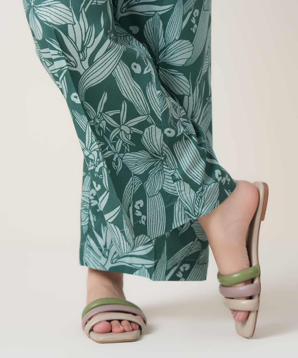 Women's RTW Viscose Lawn Green Printed Trousers