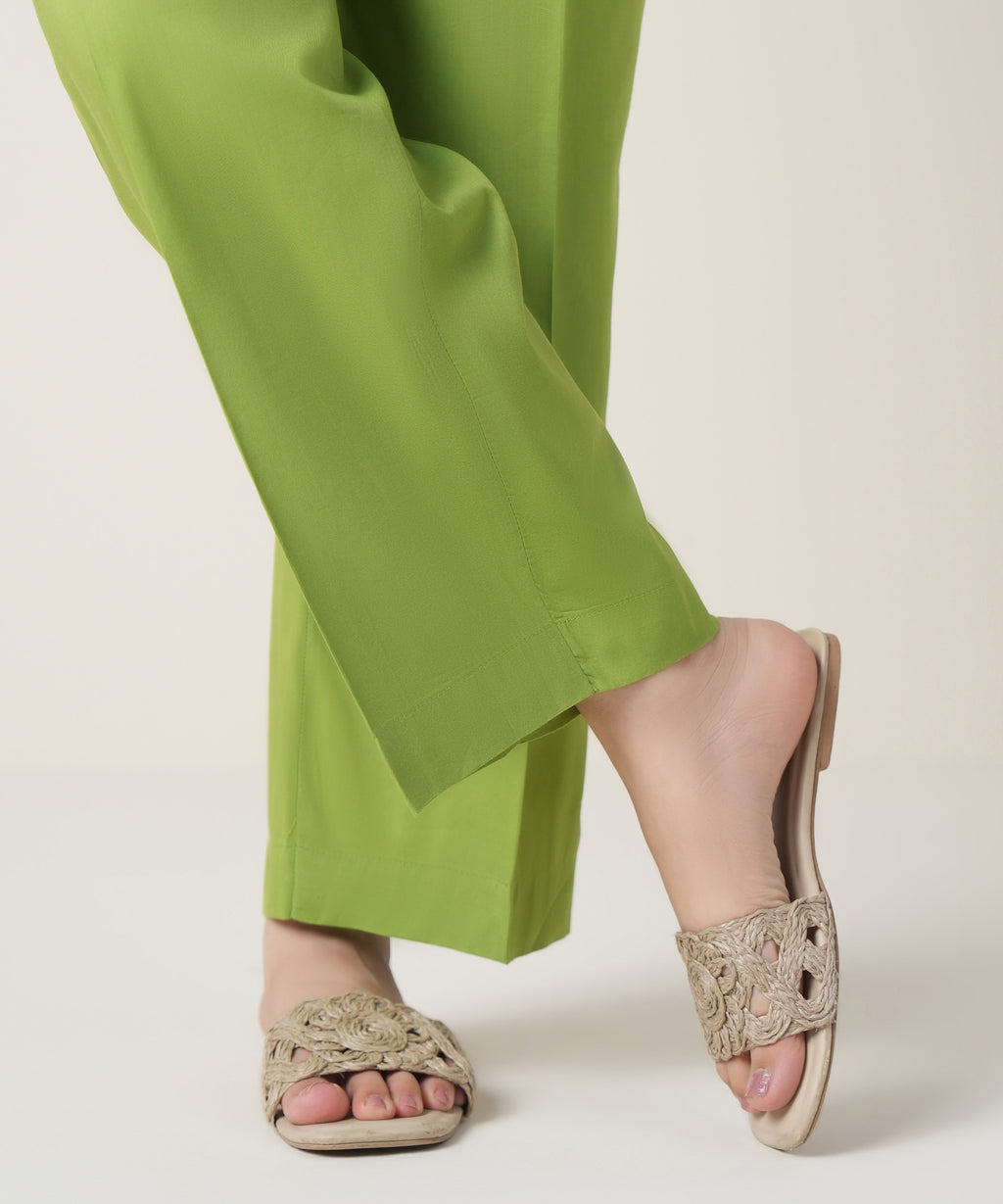 Women's RTW Viscose Lawn Green Solid Trousers