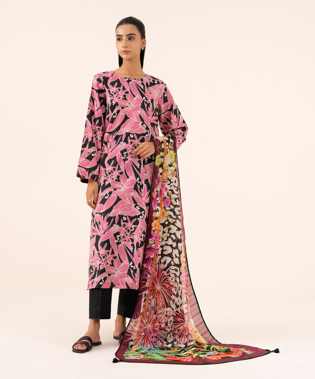 Tussar Silk Black Printed Dupatta