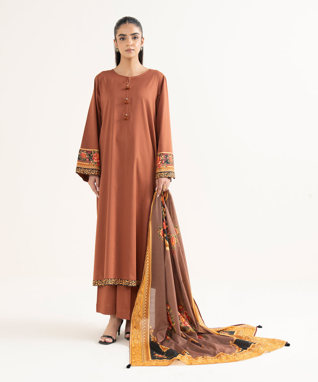 Textured Voile Printed Brown Dupatta