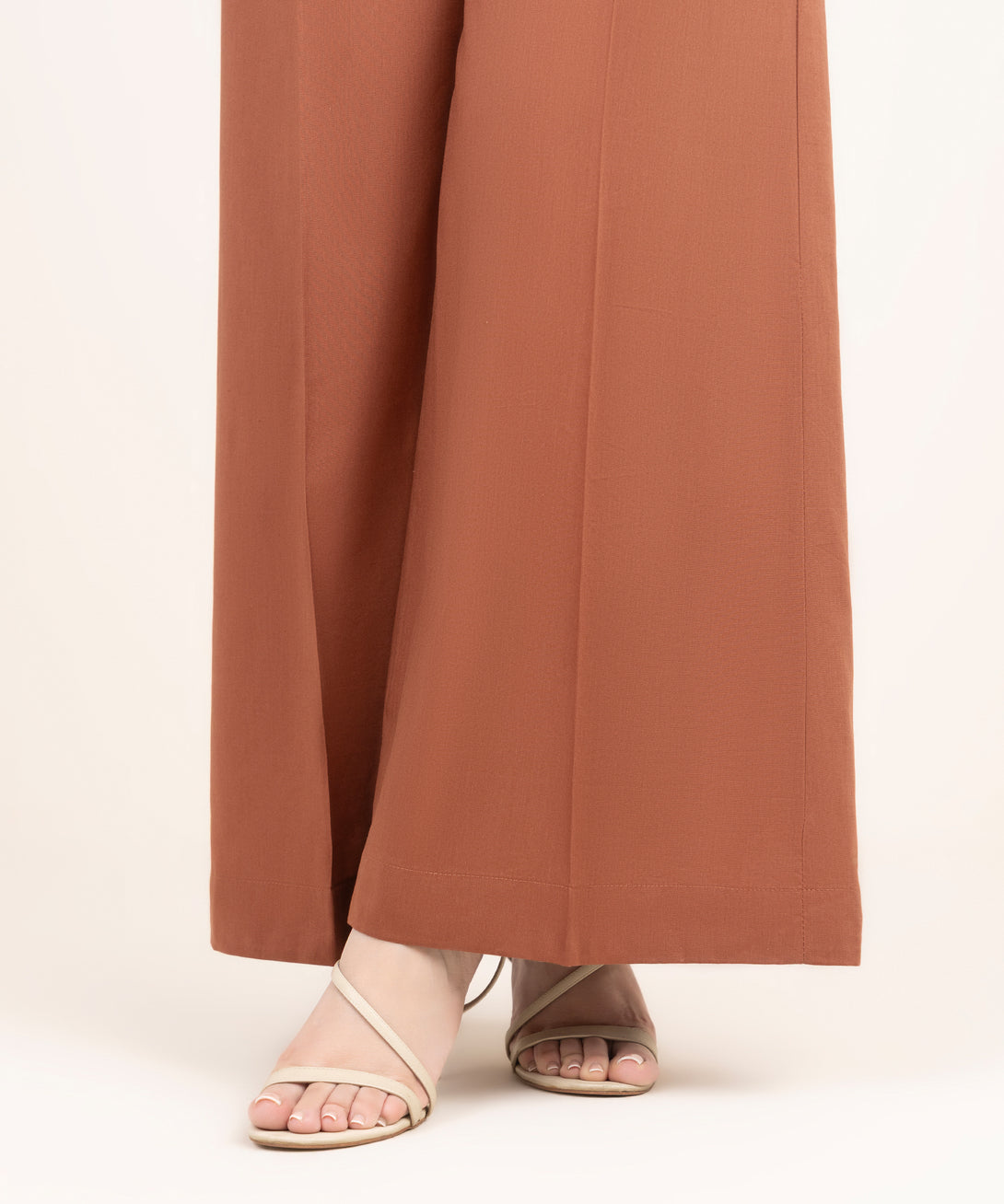 Women's RTW Cotton Viscose Solid Brown Flared Pants