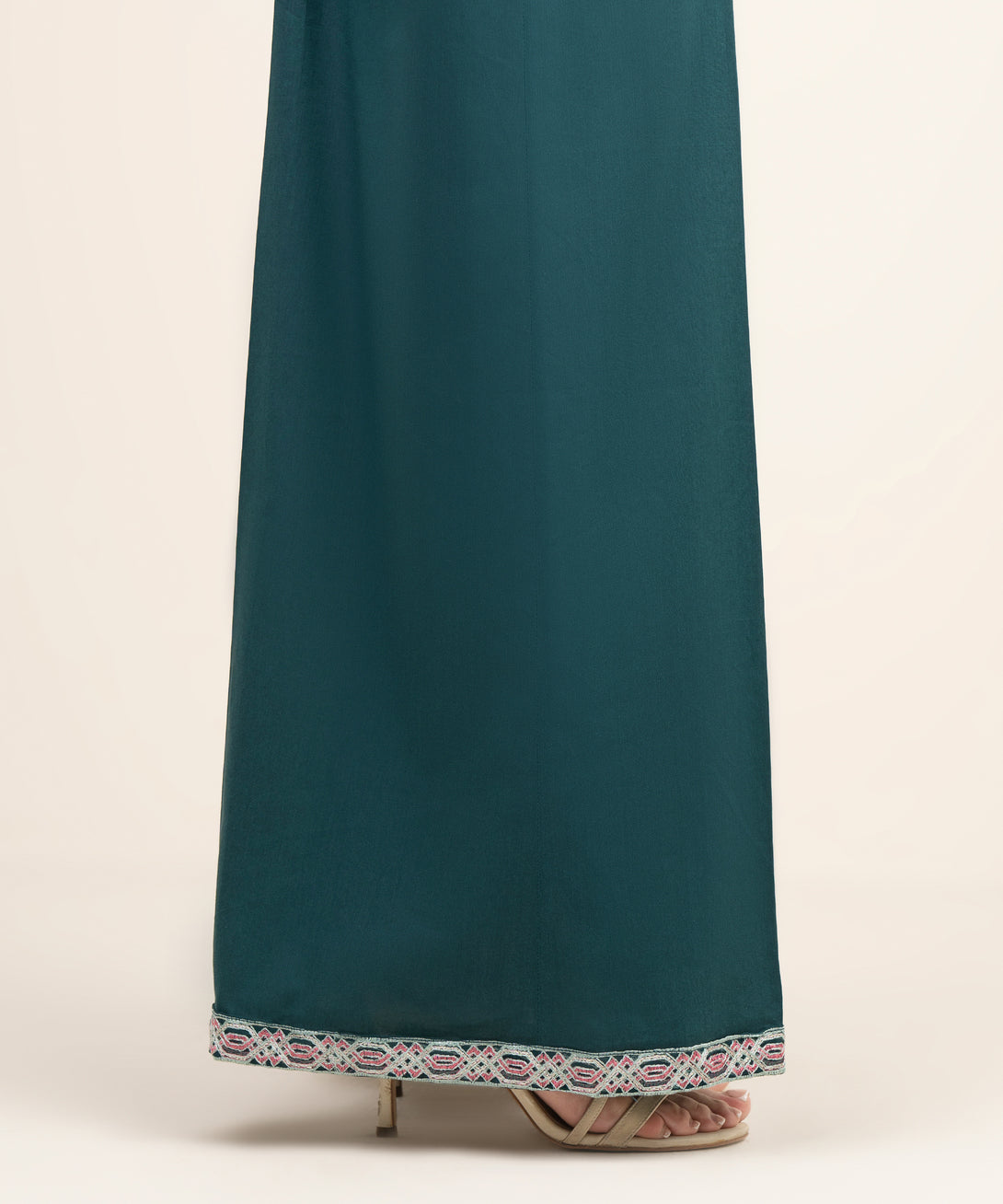 Women's RTW Cotton Viscose Embroidered Green Flared Pants