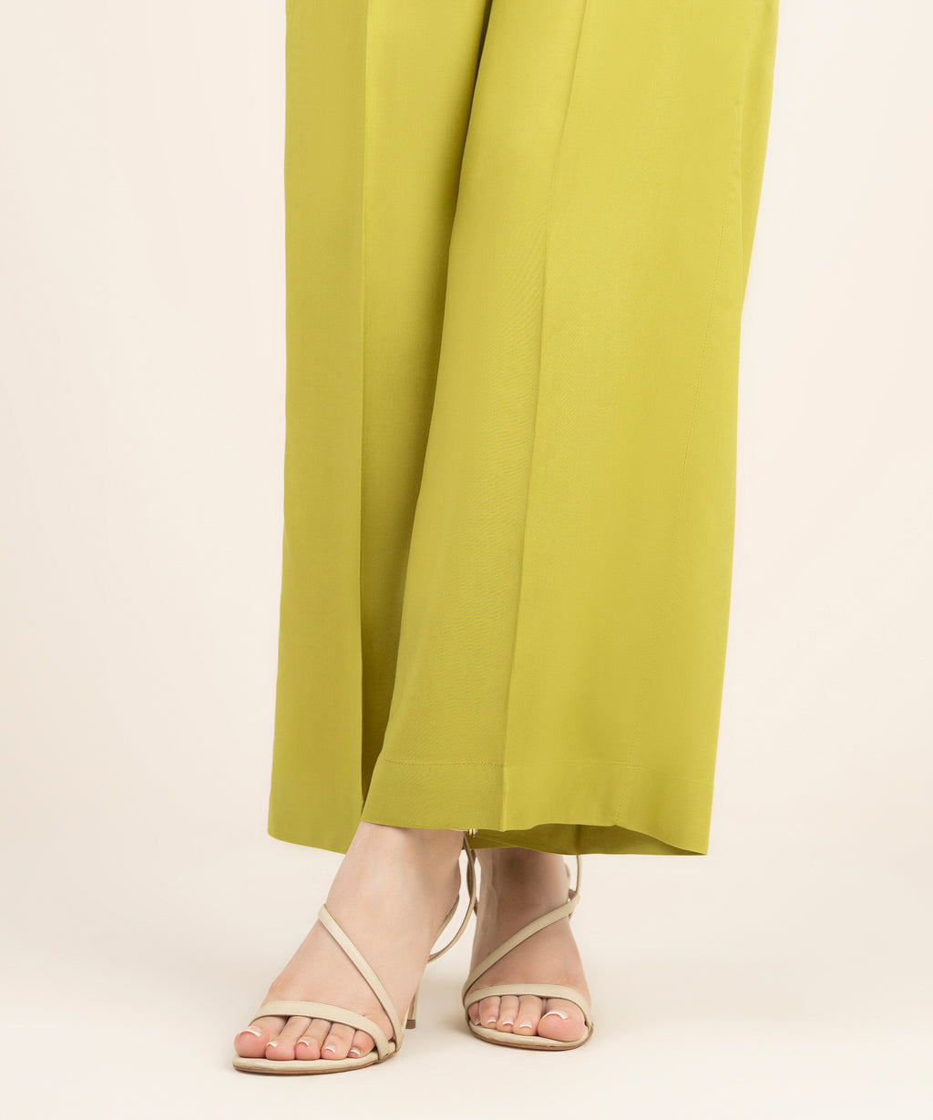Women's RTW Viscose Linen Solid Green Culottes