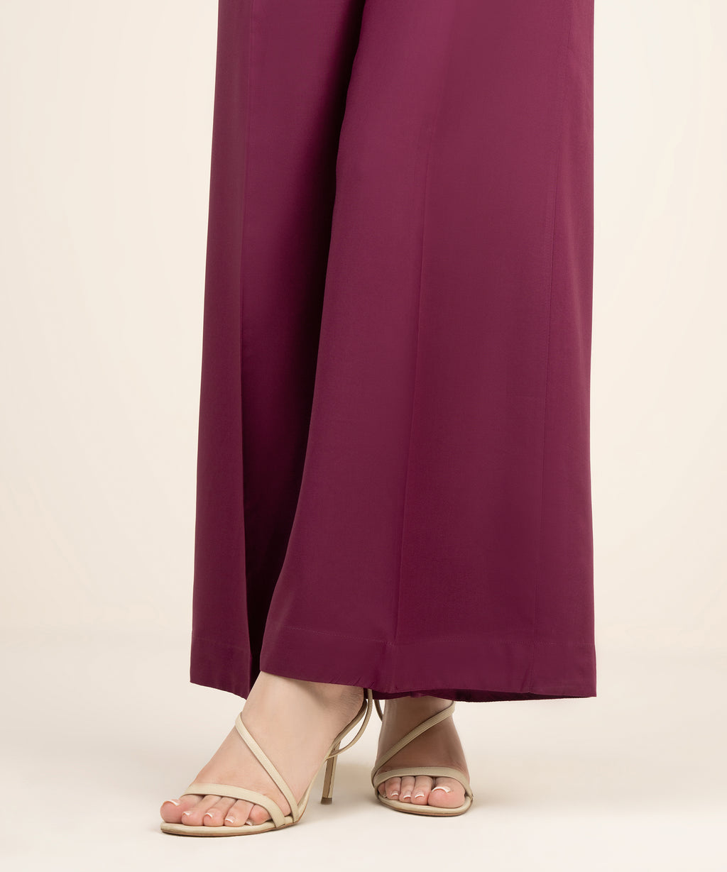 Women's RTW Viscose Linen Solid Purple Flared Pants