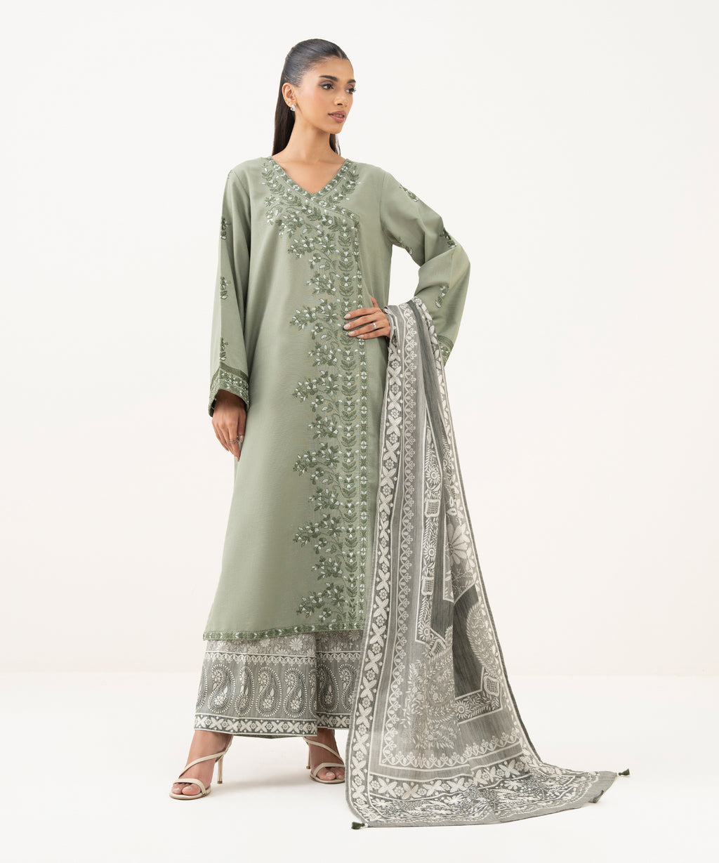 Light Khaddar Printed Grey Dupatta