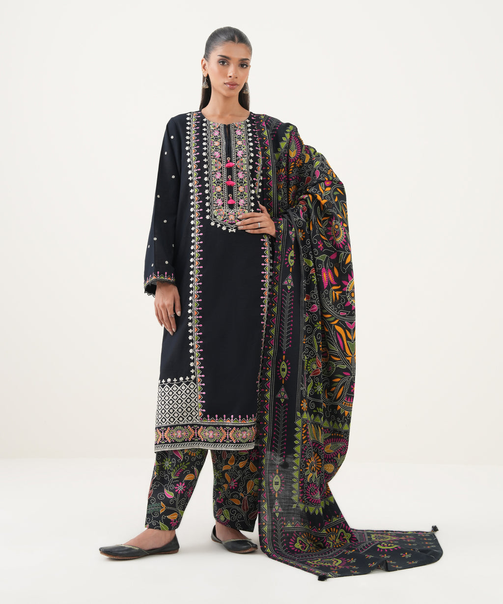 Light Khaddar Printed Black Dupatta