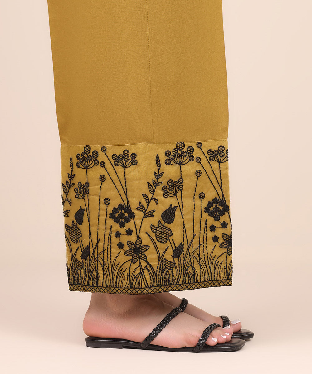 Women's Pret Cotton Viscose Brown Embroidered Culottes