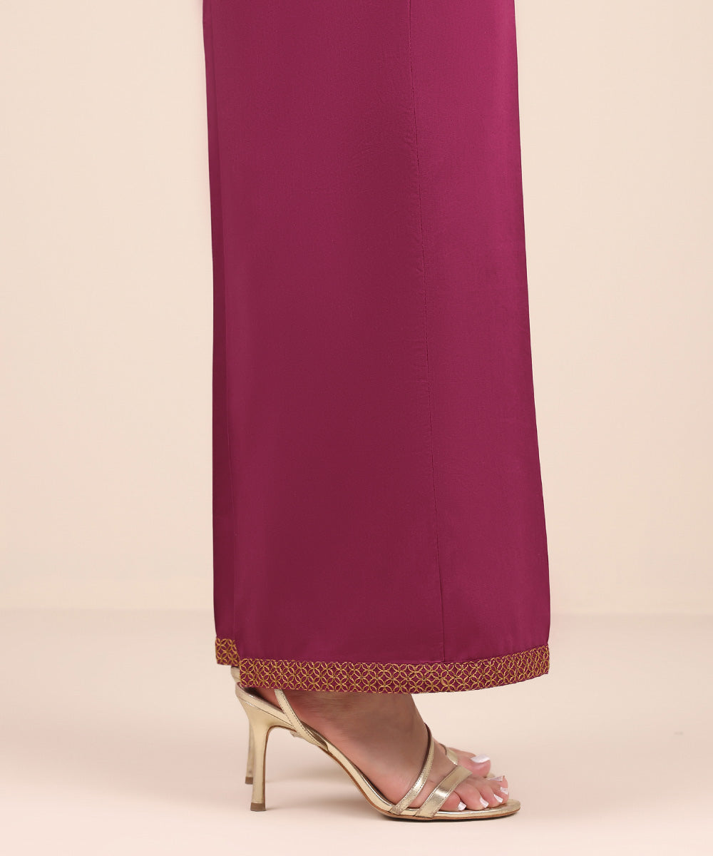 Women's Pret Cotton Viscose Pink Embroidered Culottes