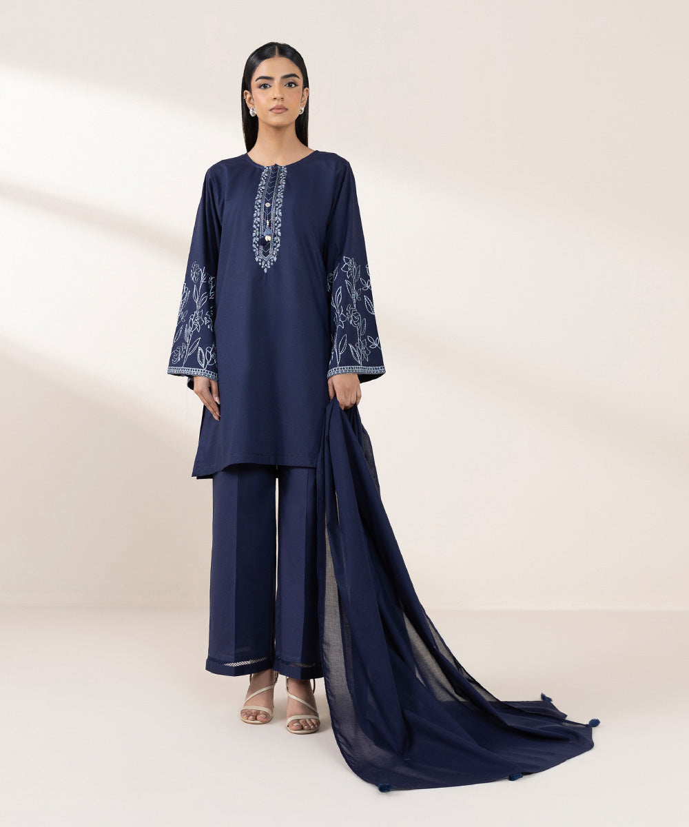 Fine Voile Blue Solid Dupatta