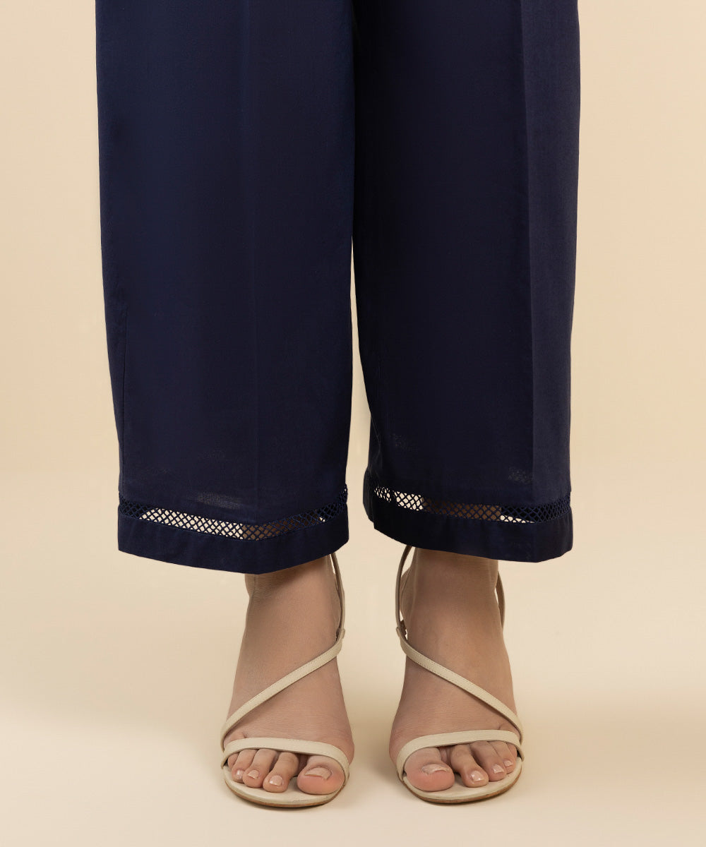 Women's Pret Cotton Viscose Blue Solid Culottes