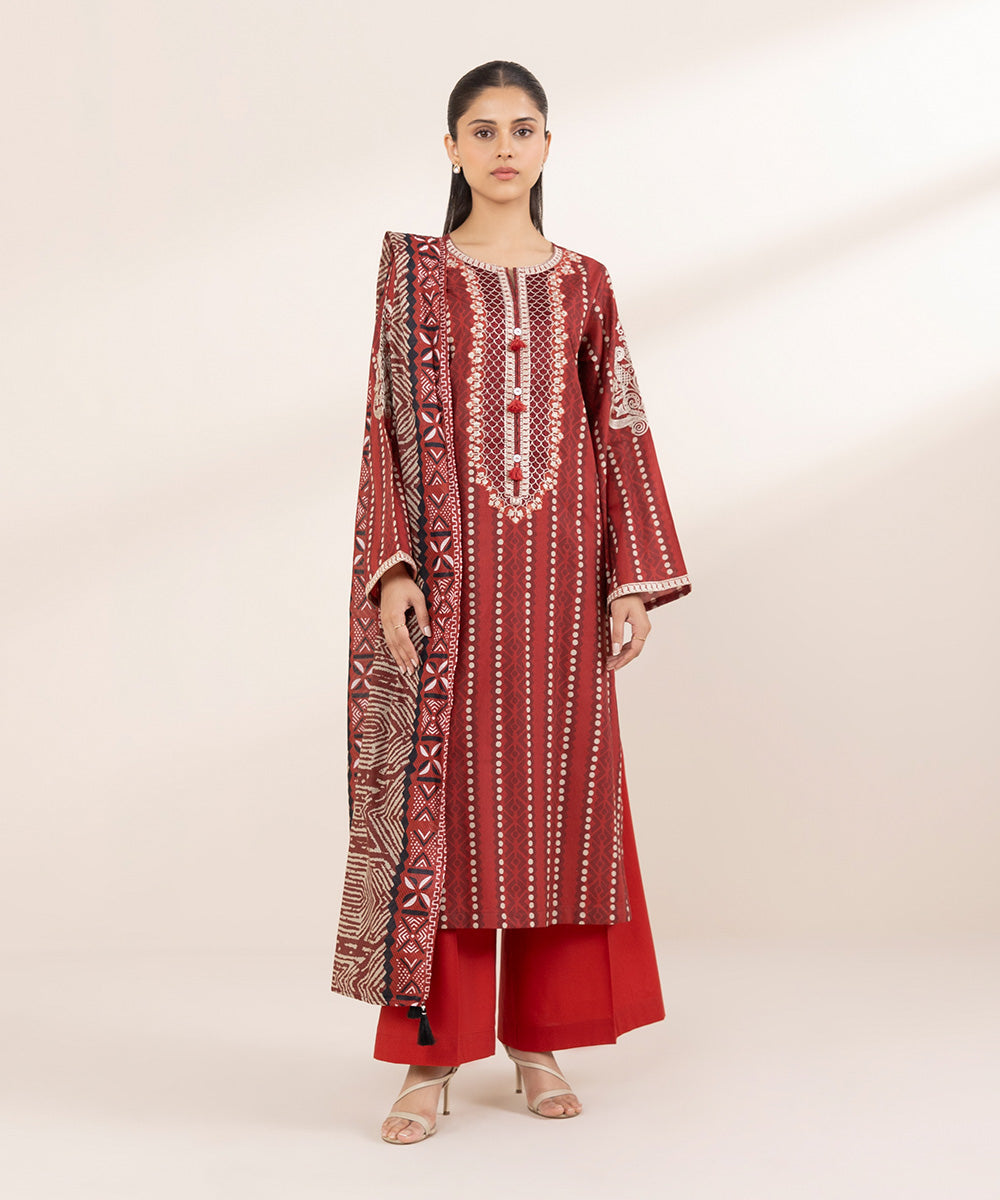 Fine Voile Red Printed Dupatta