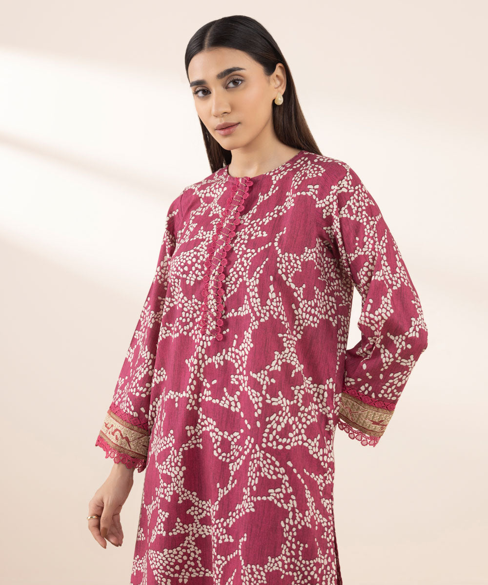 Women's RTW Lawn Red Printed A-Line Shirt