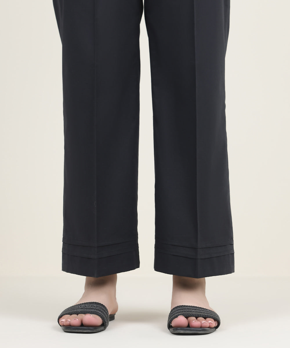 Women's RTW Cambric Black Solid Straight Pants