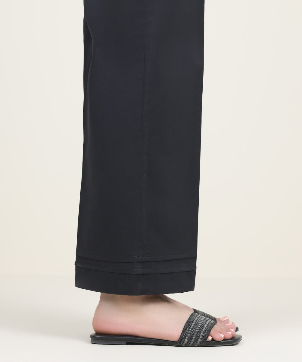 Women's RTW Cambric Black Solid Straight Pants