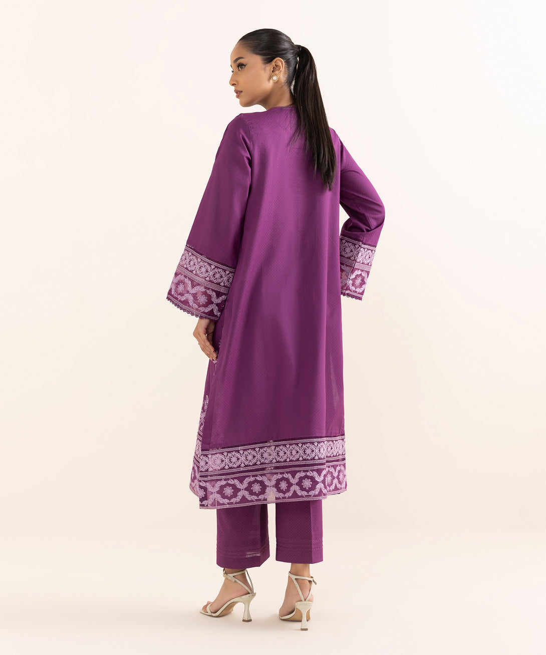 Women's RTW Dobby Purple Embroidered A-Line Shirt