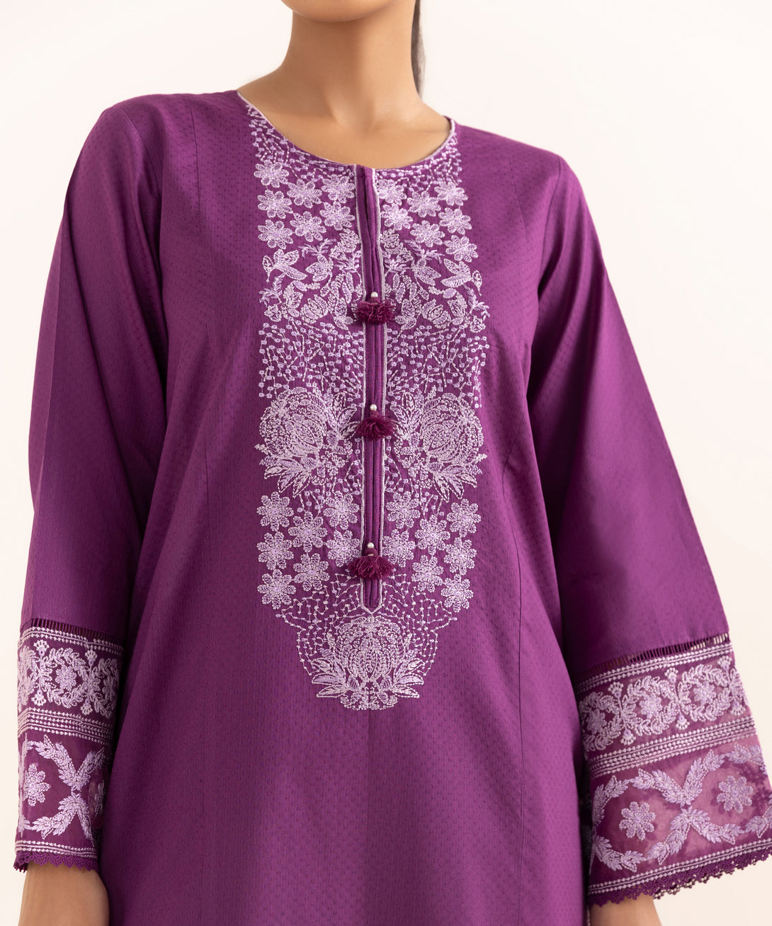 Women's RTW Dobby Purple Embroidered A-Line Shirt