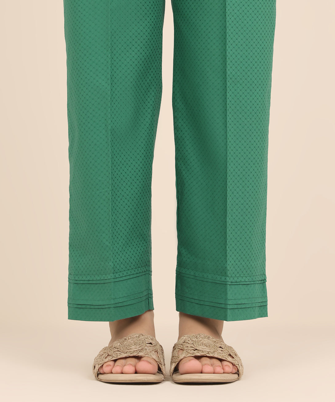 Women's RTW Dobby Green Solid Straight Pants