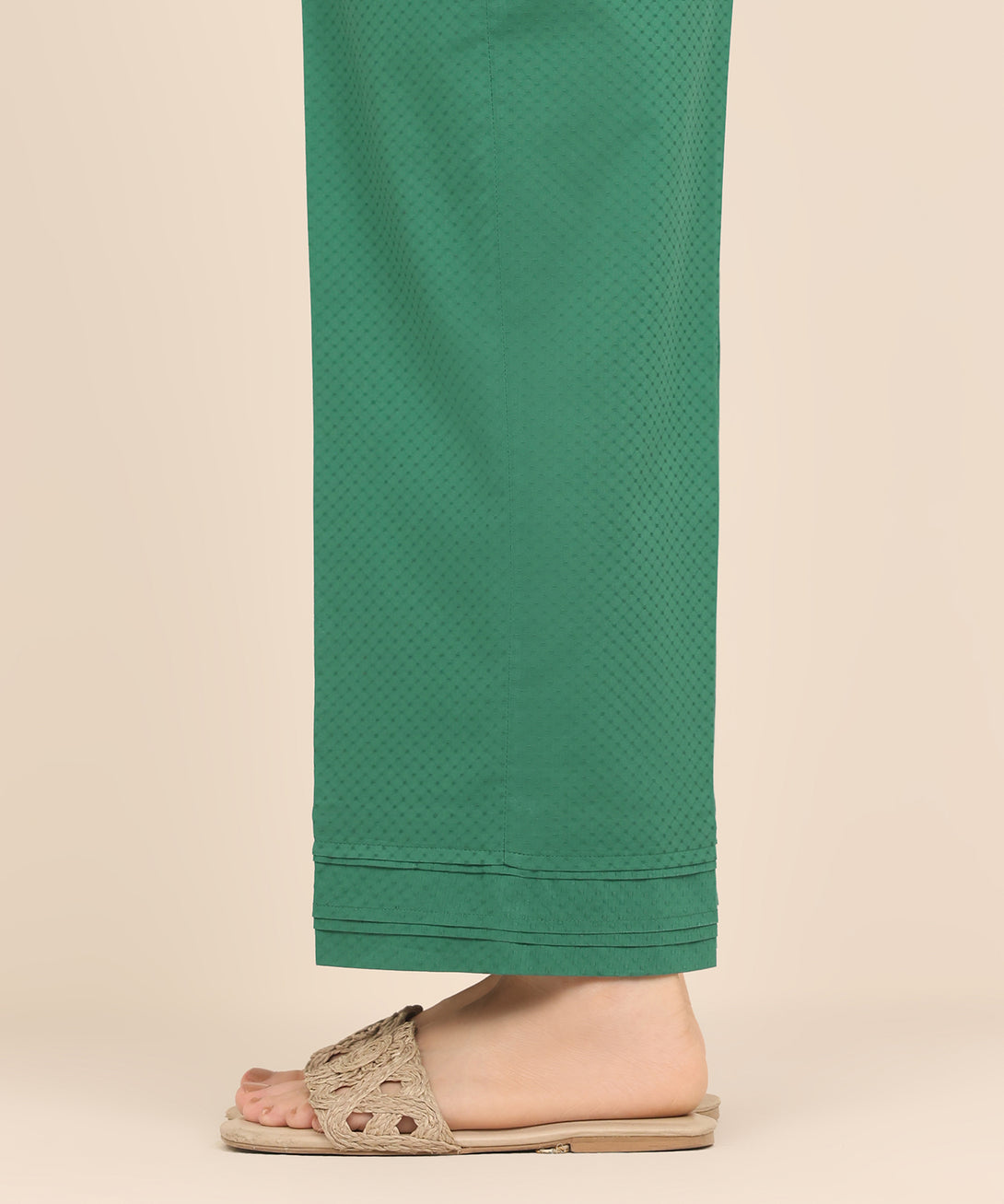 Women's RTW Dobby Green Solid Straight Pants