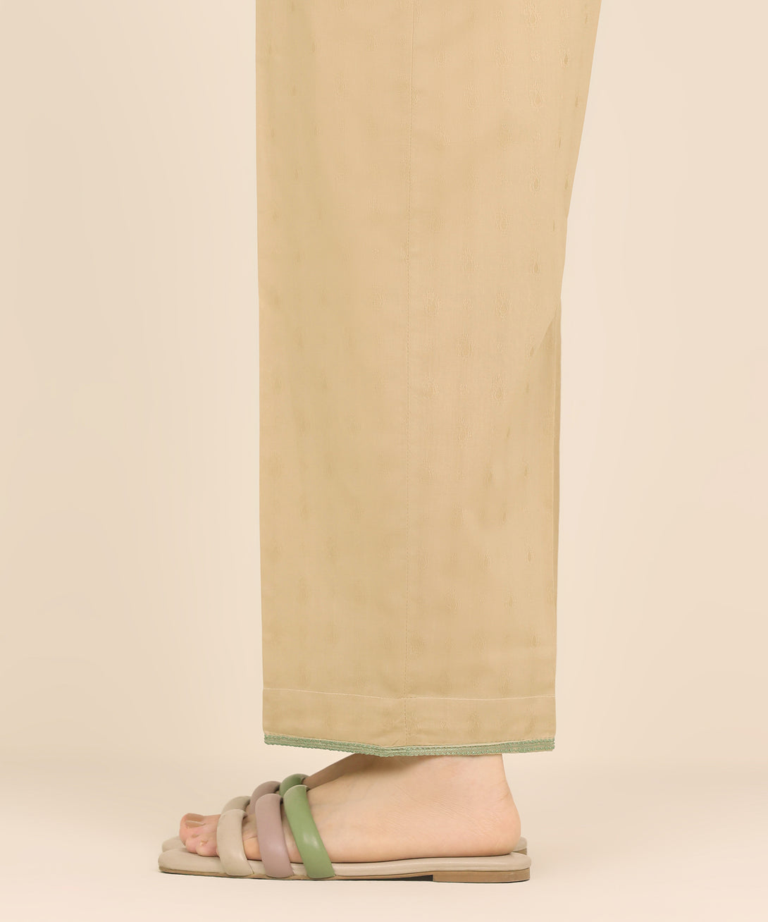 Women's RTW Dobby Beige Embroidered Straight Pants