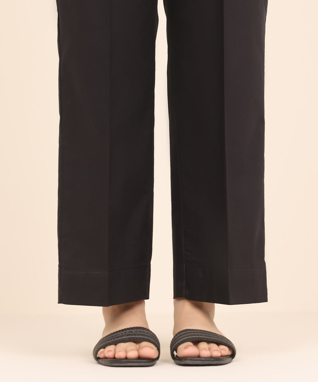 Women's RTW Cambric Black Solid Straight Pants