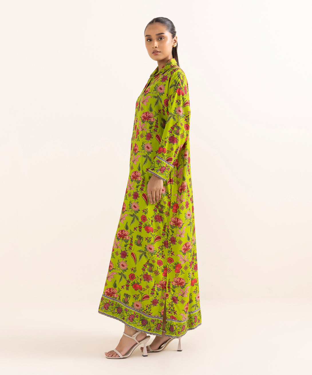 Women's RTW Arabic Lawn Green Printed Boxy Shirt