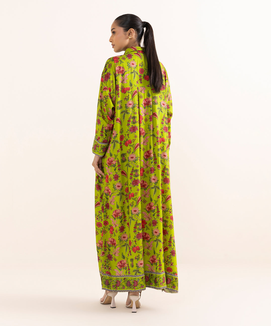 Women's RTW Arabic Lawn Green Printed Boxy Shirt