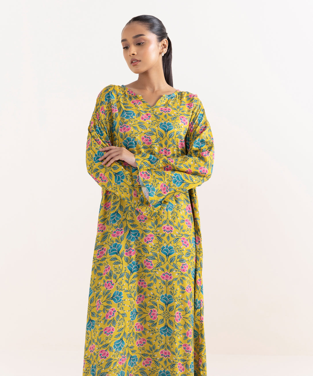 Women's RTW Arabic Lawn Multi Printed Drop Shoulder Shirt