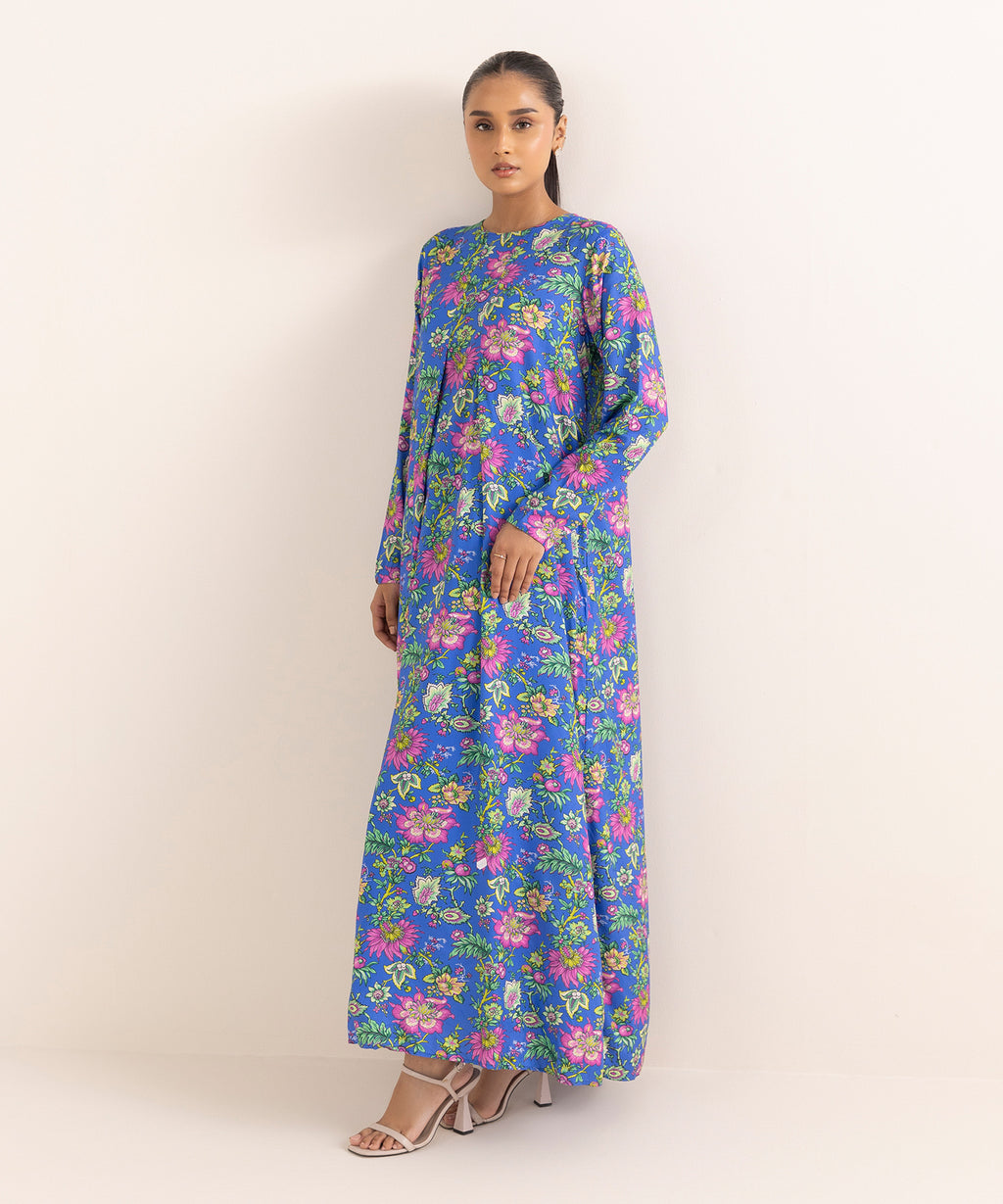 Women's RTW Arabic Lawn Blue Printed A-Line Shirt