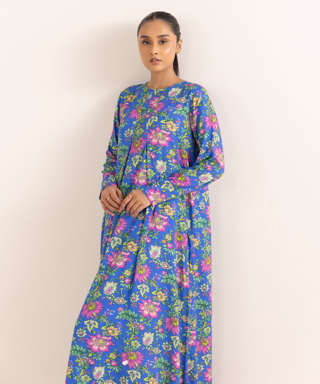 Women's RTW Arabic Lawn Blue Printed A-Line Shirt