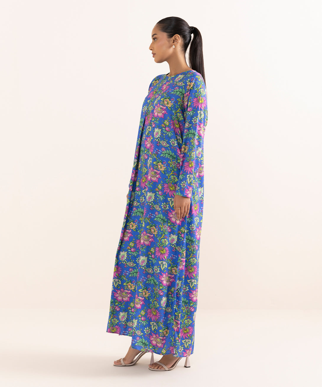 Women's RTW Arabic Lawn Blue Printed A-Line Shirt
