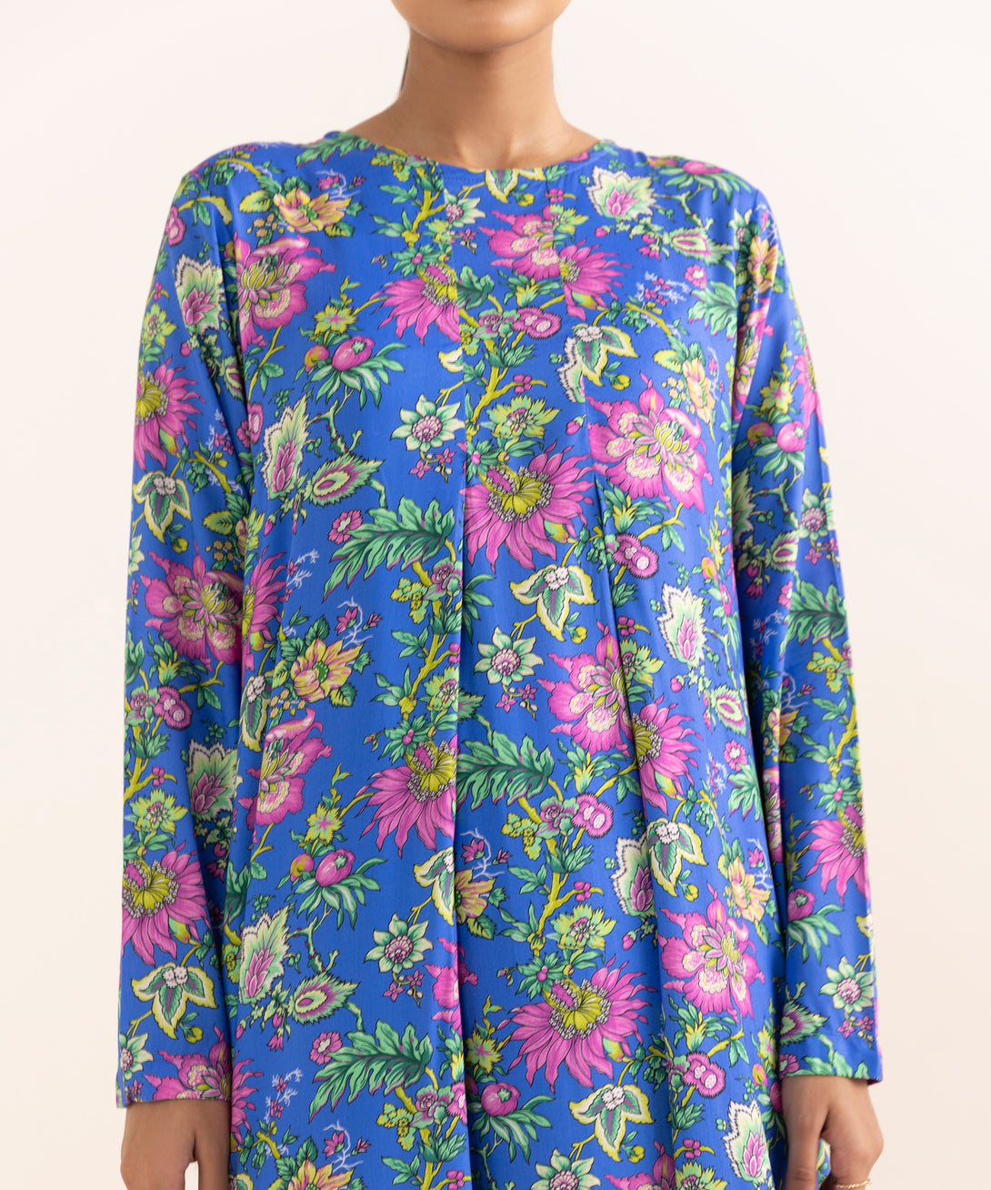 Women's RTW Arabic Lawn Blue Printed A-Line Shirt