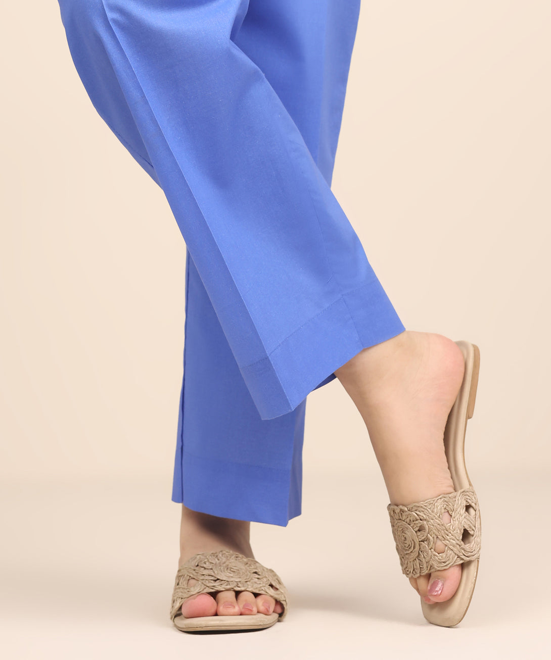 Women's RTW Cambric Blue Solid Straight Pants