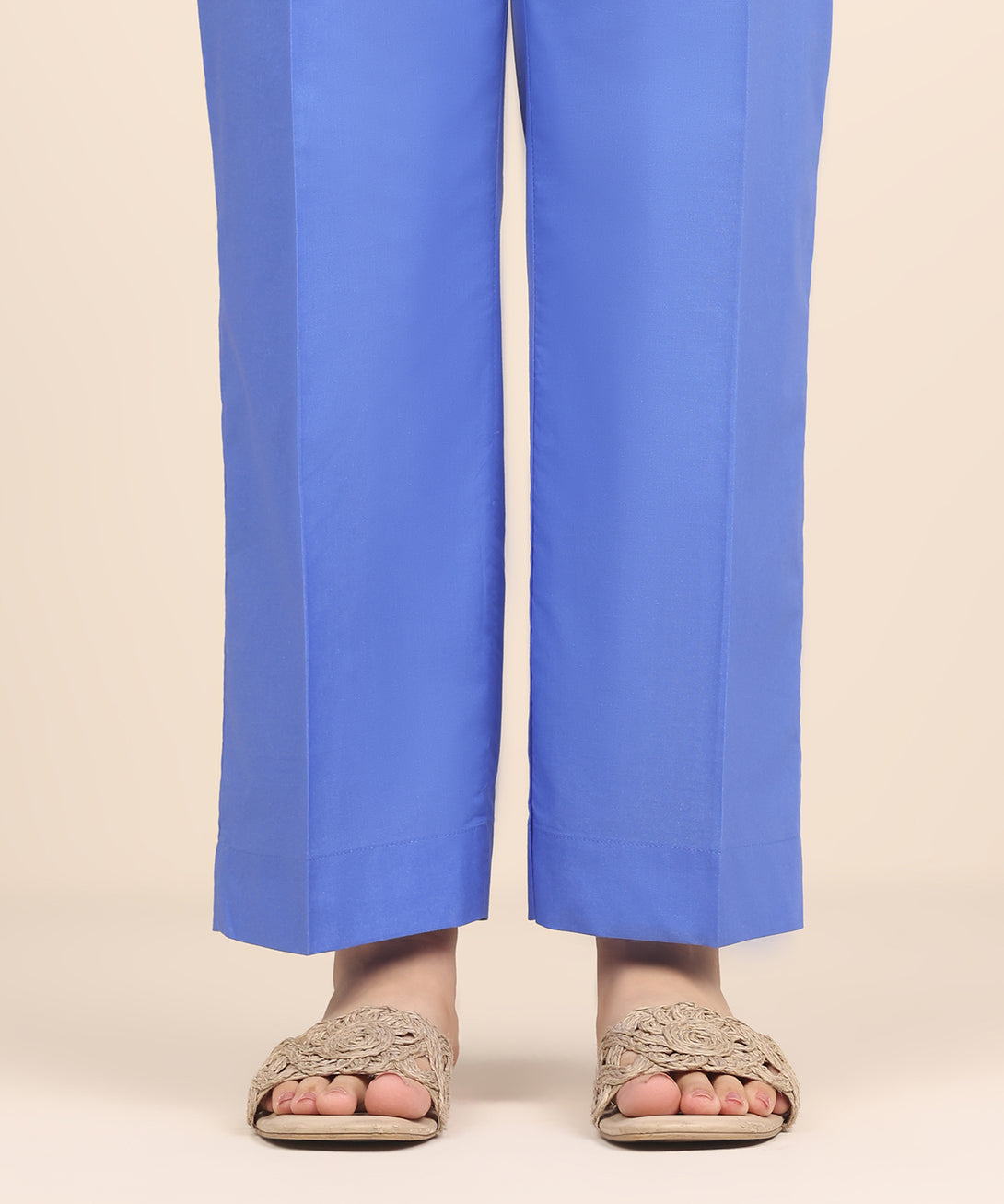 Women's RTW Cambric Blue Solid Straight Pants