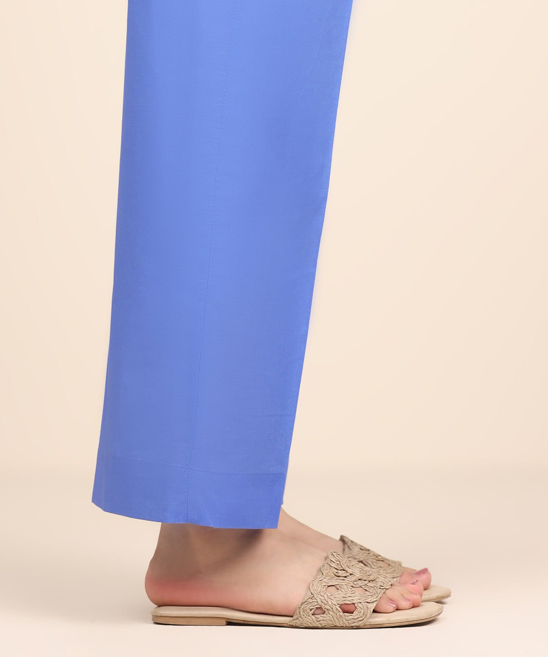 Women's RTW Cambric Blue Solid Straight Pants
