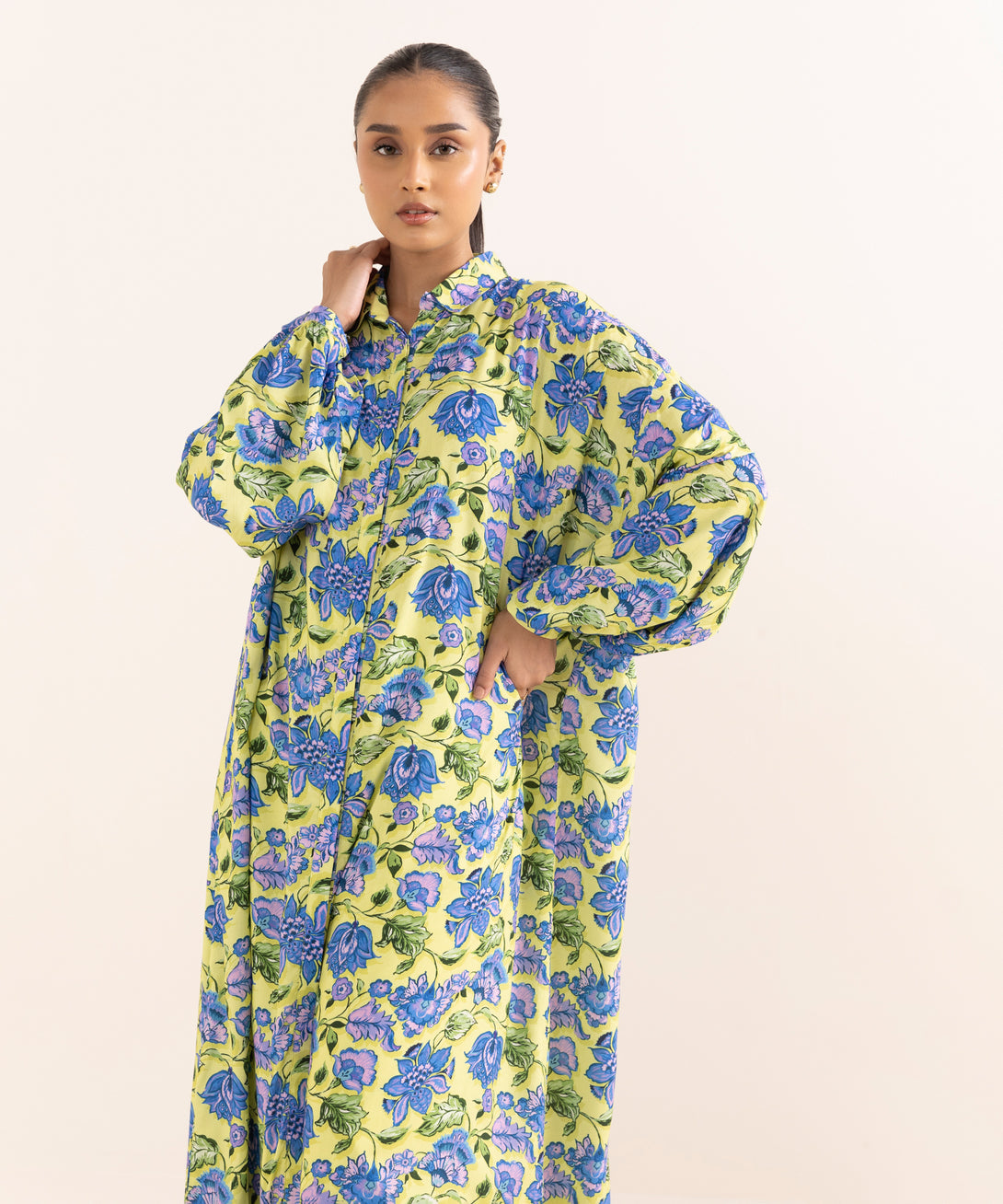 Women's RTW Arabic Lawn Multi Printed Drop Shoulder Shirt