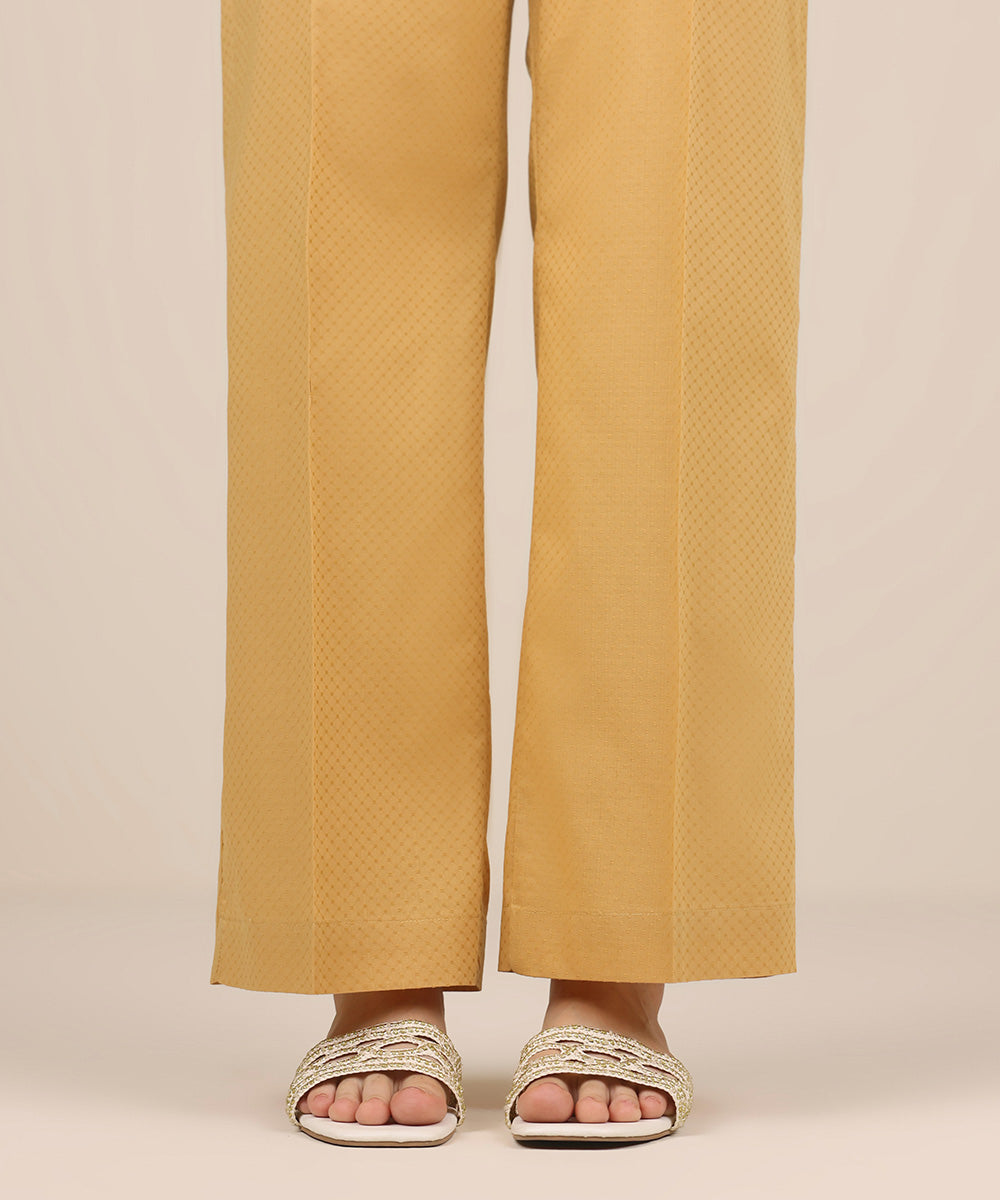 Women's RTW Cambric Yellow Solid Straight Pants
