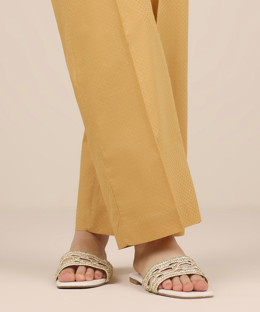 Women's RTW Cambric Yellow Solid Straight Pants