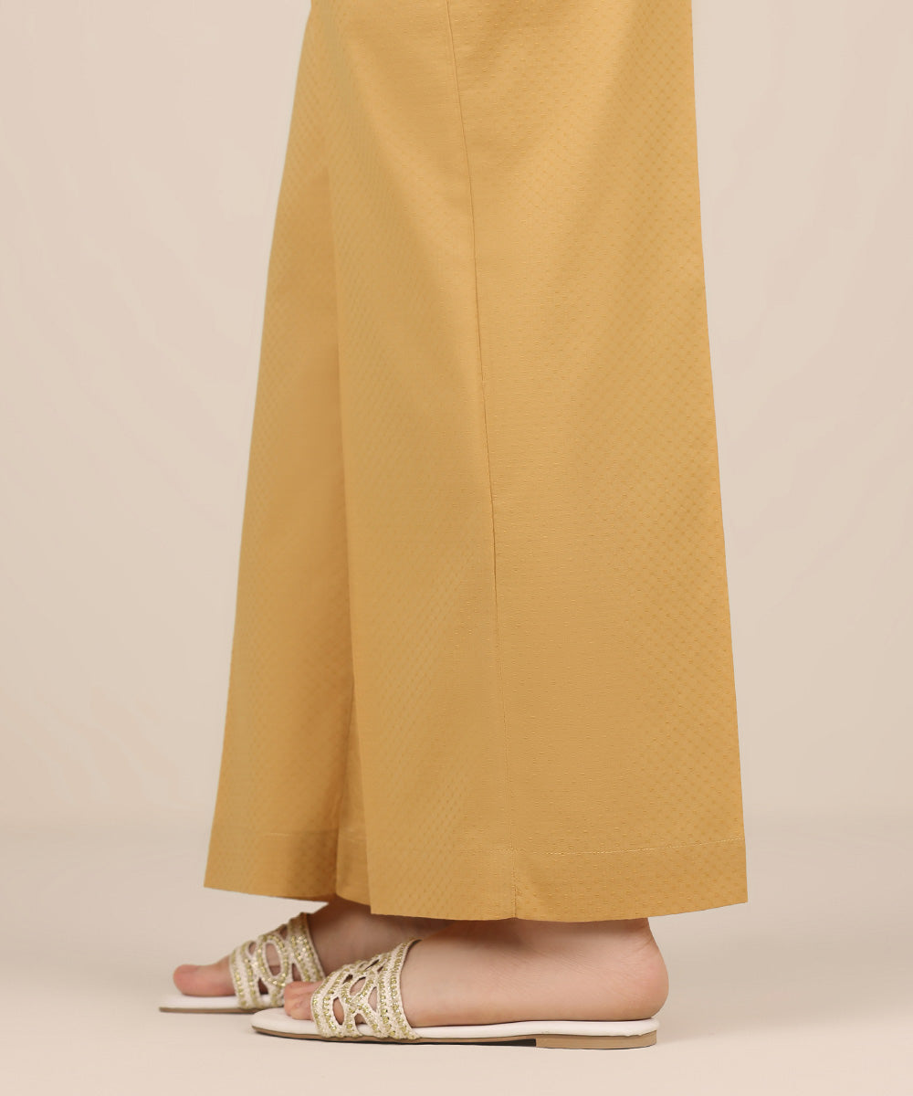 Women's RTW Cambric Yellow Solid Straight Pants