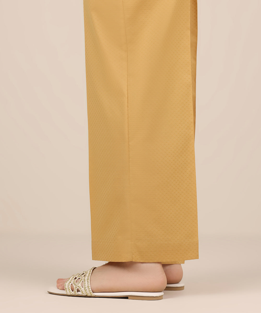 Women's RTW Cambric Yellow Solid Straight Pants