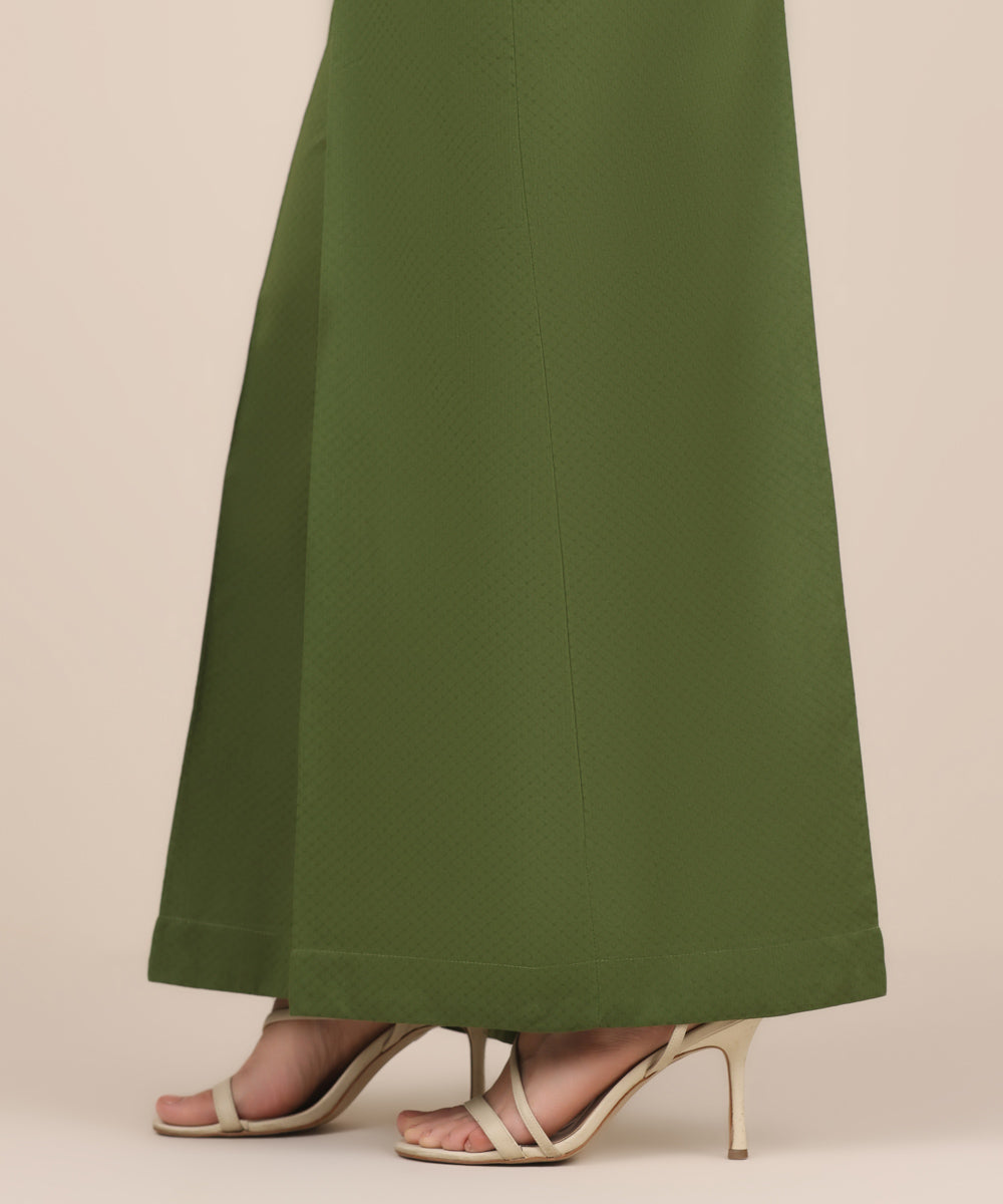 Women's RTW Cambric Green Solid Flared Pants