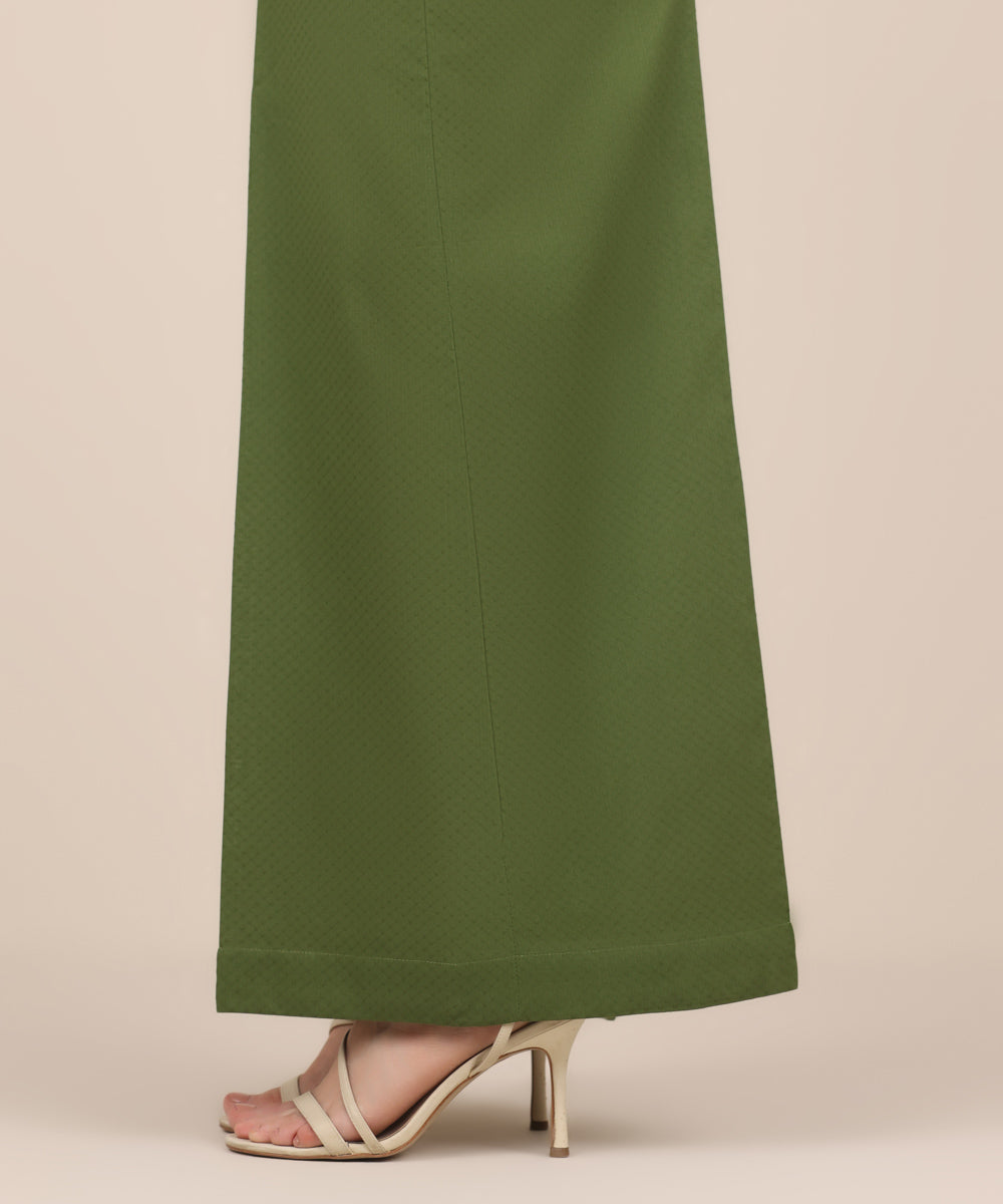 Women's RTW Cambric Green Solid Flared Pants