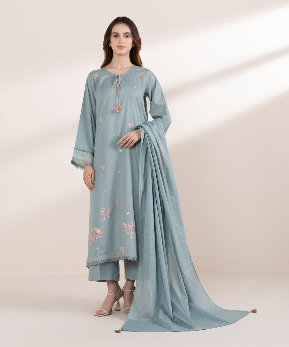Textured Voile Green Solid Dupatta