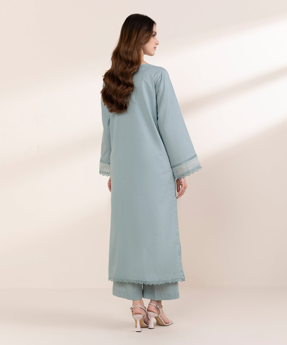 Women's RTW Dobby Green Embroidered A-Line Shirt