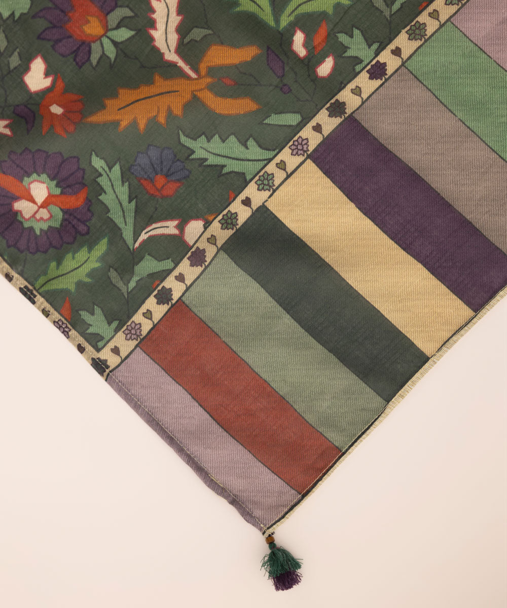 Textured Voile Green Printed Dupatta