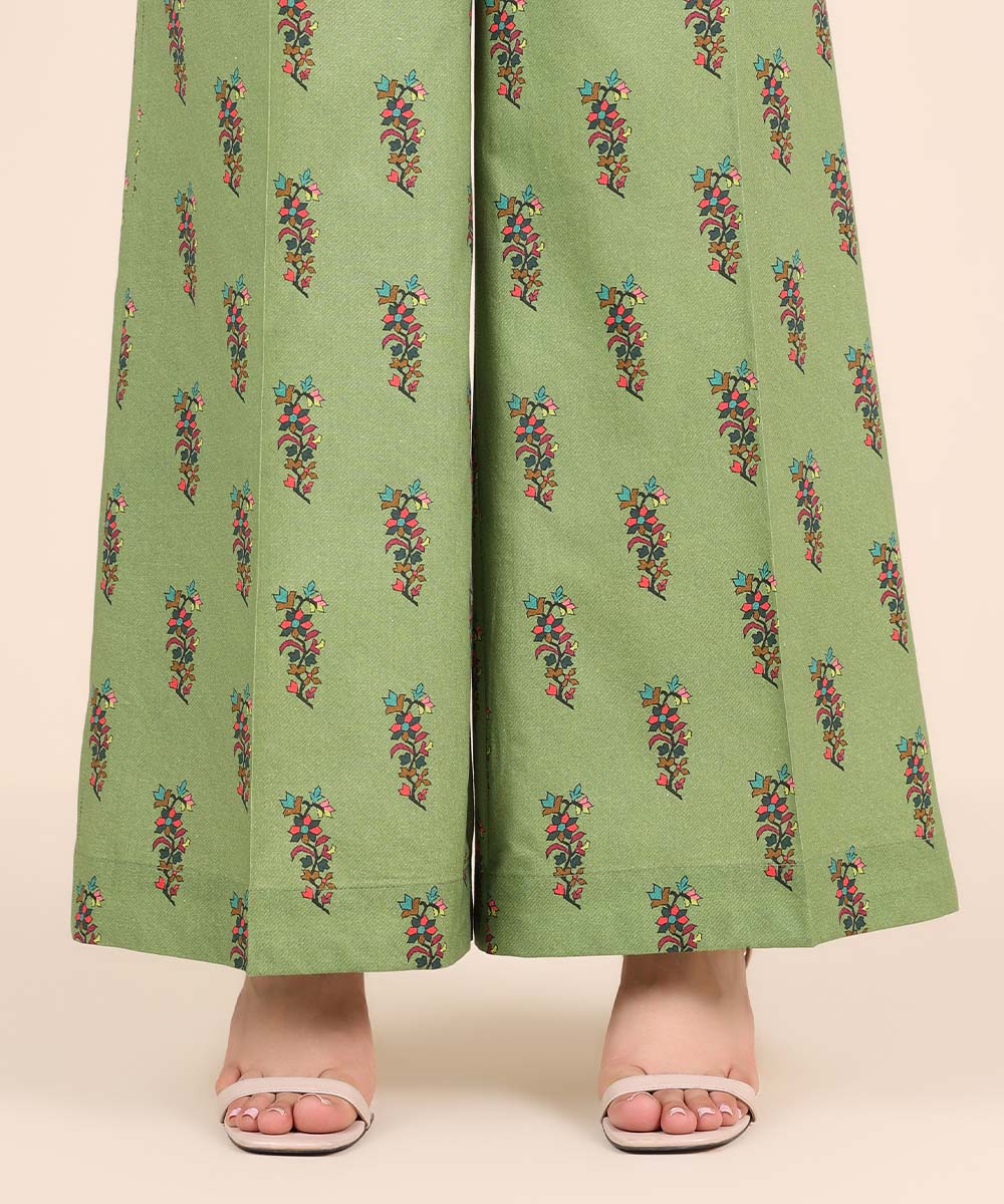 Women's RTW Cambric Green Printed Flared Pants