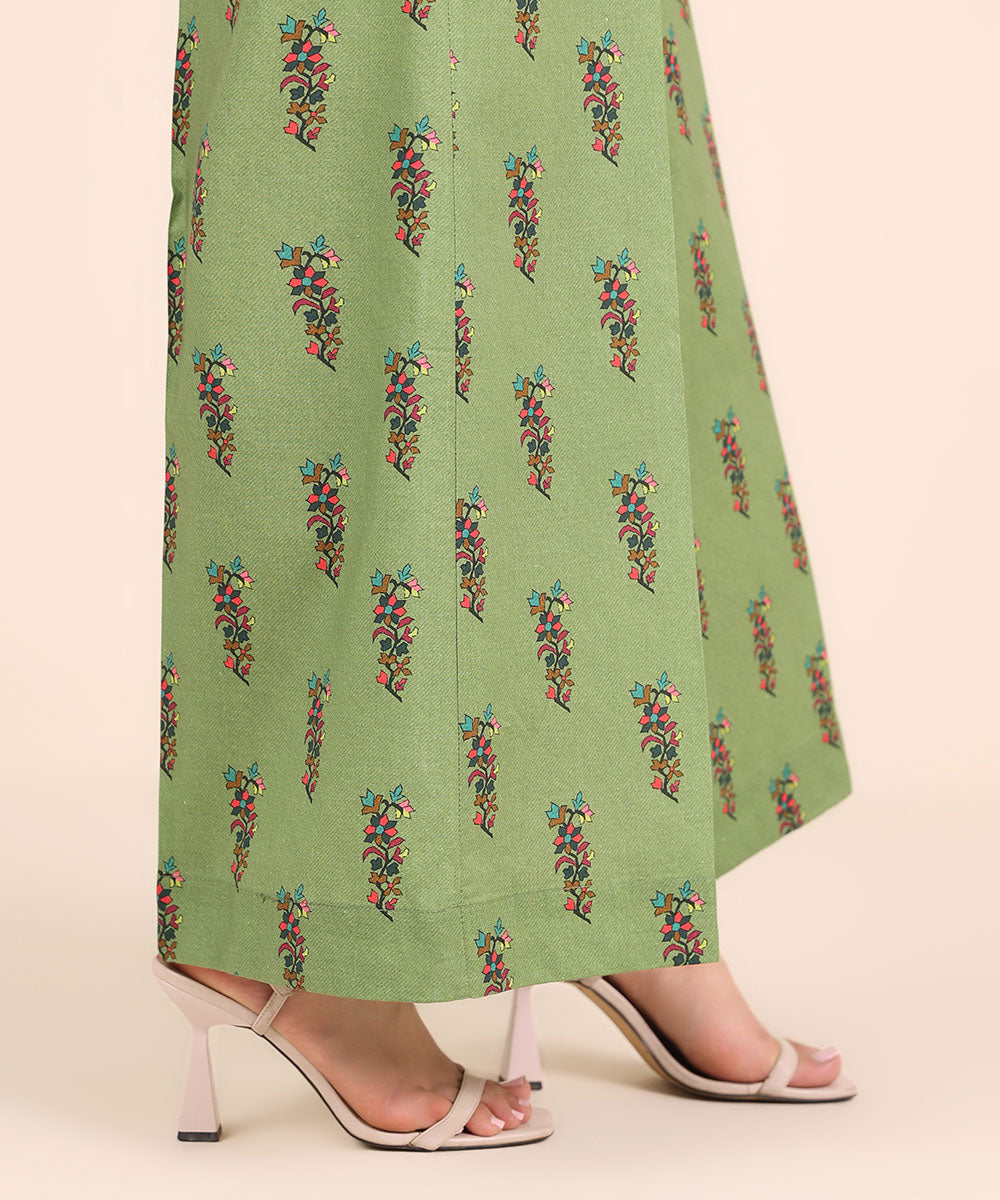 Women's RTW Cambric Green Printed Flared Pants