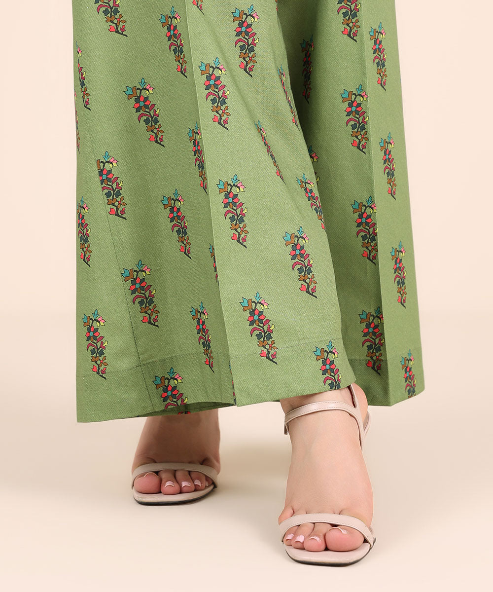 Women's RTW Cambric Green Printed Flared Pants